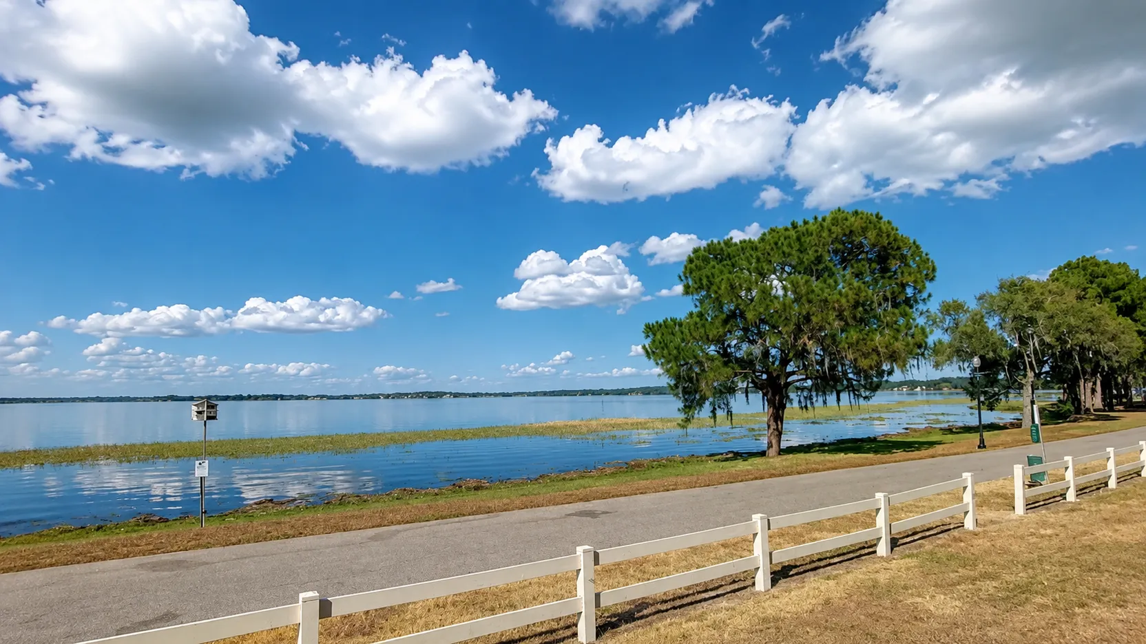 A wide Central Florida lake under an open sky
