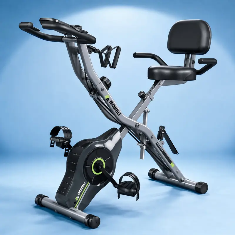 Foldable Exercise Bike, 5-in-1 with Backrest and Resistance Bands
