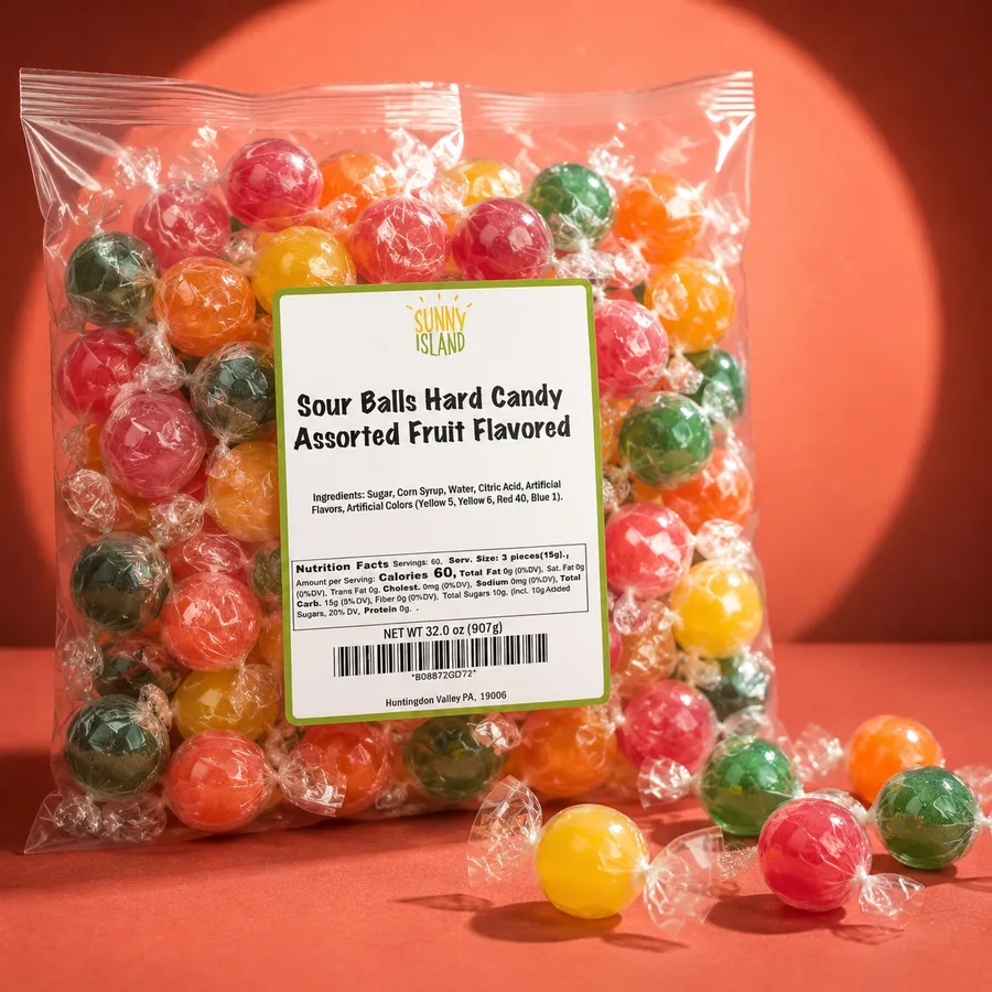 Sour Balls, Fruit Flavor Hard Candy (2 Lb Bag)