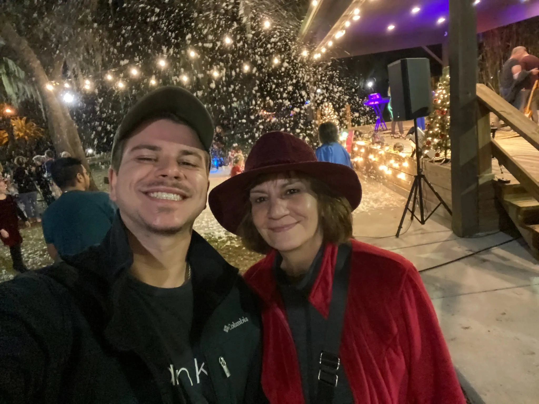 Yasmin Goetz, two years sober, with her son at a Christmas lights event in Orlando